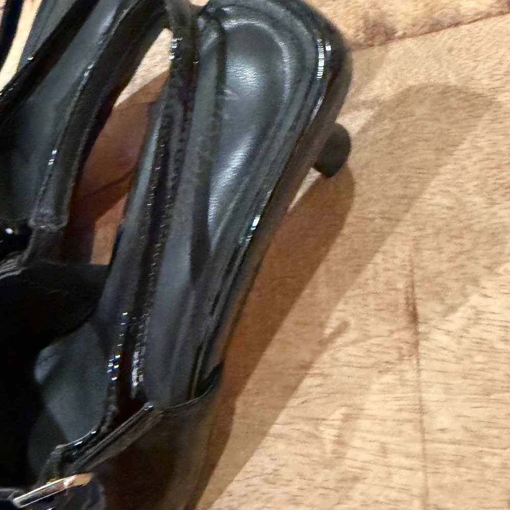 Black Patent Mary Jane Kitten Heels Pointed Toe Slingback Pumps Size 7